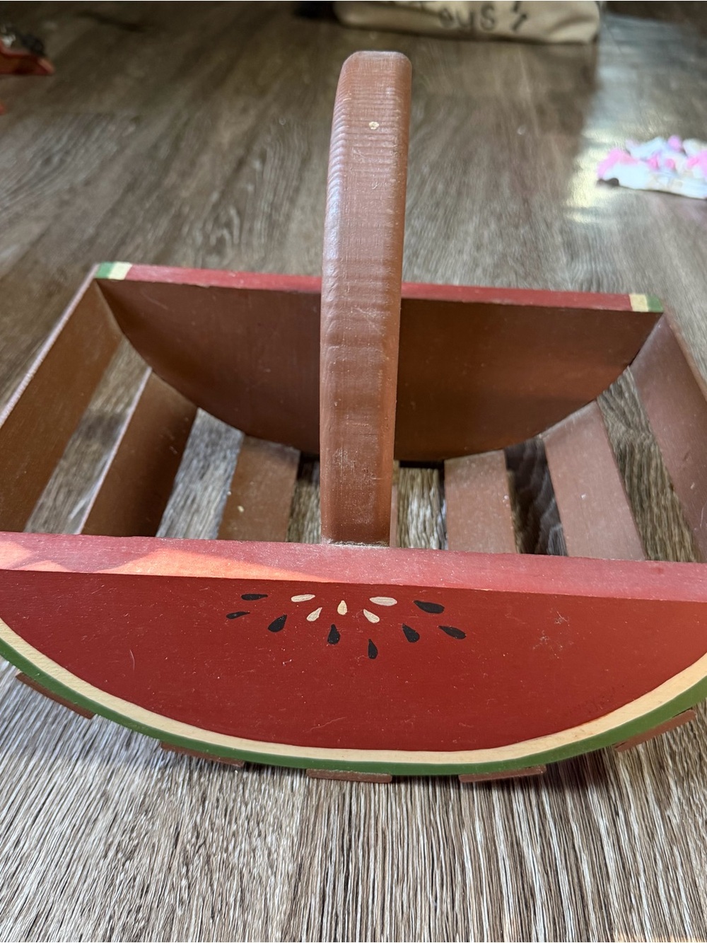 Vintage Red Watermelon Motif Wooden Basket